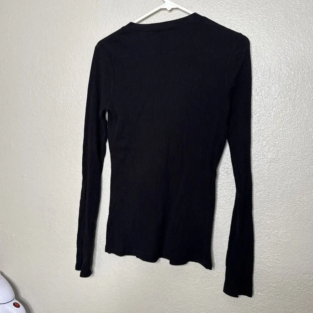 Lucky Brand Women’s M Black Skeleton Cowboy Waffle Knit Thermal Shirt